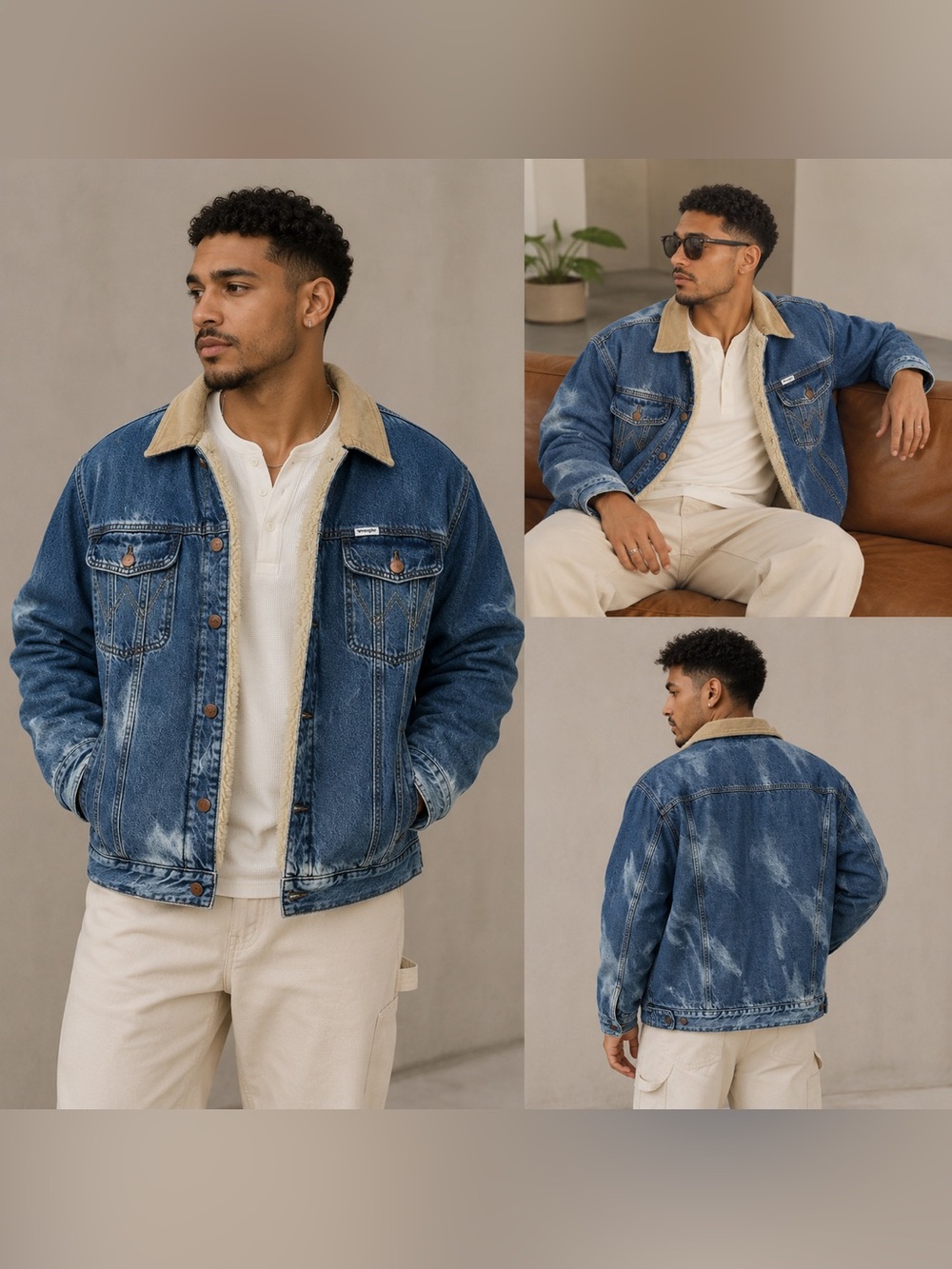 New Men's Wrangler Faux Fur/Sherpa Lining Denim Tucker Jacket - XL